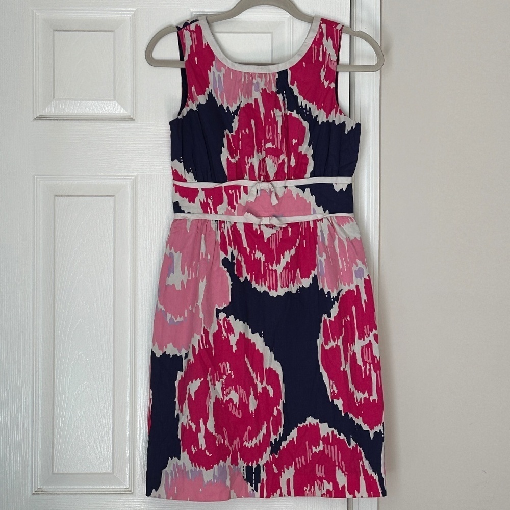 Vintage Women's Lilly Pulitzer Pink Navy Floral Summer Sleeveless Dress Size 4